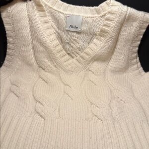 Allude ivory German 100% cashmere cable knit sweater vest, OEKO Tex Standard 100